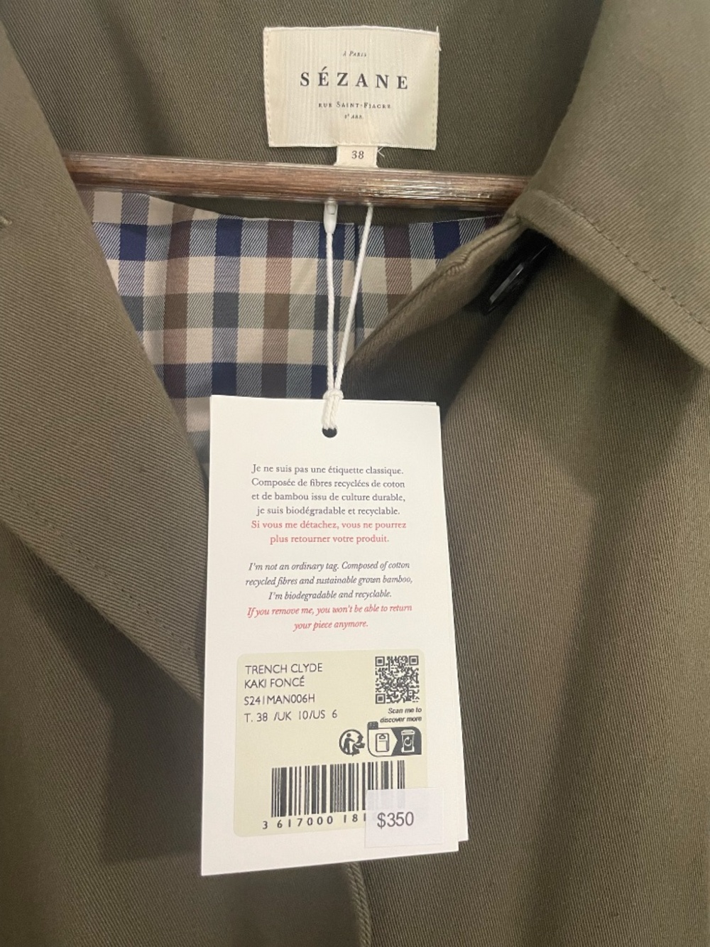 NWT Sezane Clyde Trench Coat in Dark Green - Picture 4 of 5